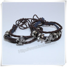 Engraved Pattern Braided Leather Bracelet Alloy Brand Bracelet (IO-CB160)